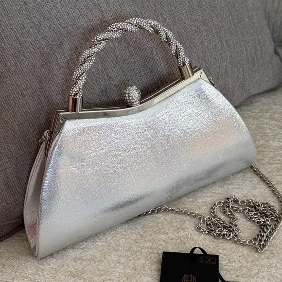 House of Harlow 1960 Metallic Silver Iridescent Rhinestone Beaded Handbag Purse - Picture 5 of 16